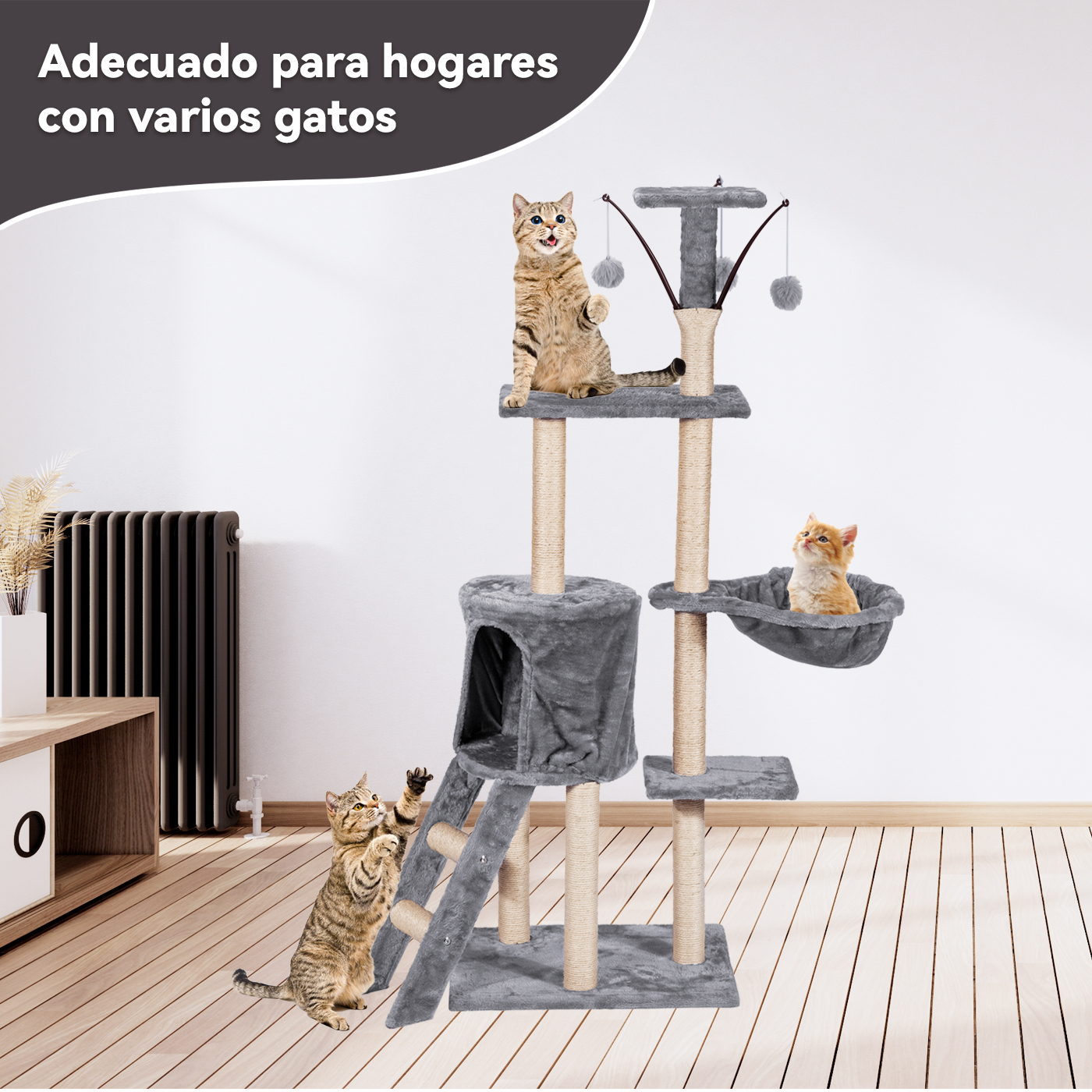 TORRE ARBOL RASCADOR GATOS CON HAMACA YUTE BOLA 138 CM MARENGO - 2