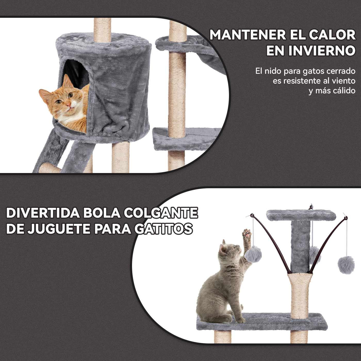 TORRE ARBOL RASCADOR GATOS CON HAMACA YUTE BOLA 138 CM MARENGO - 3