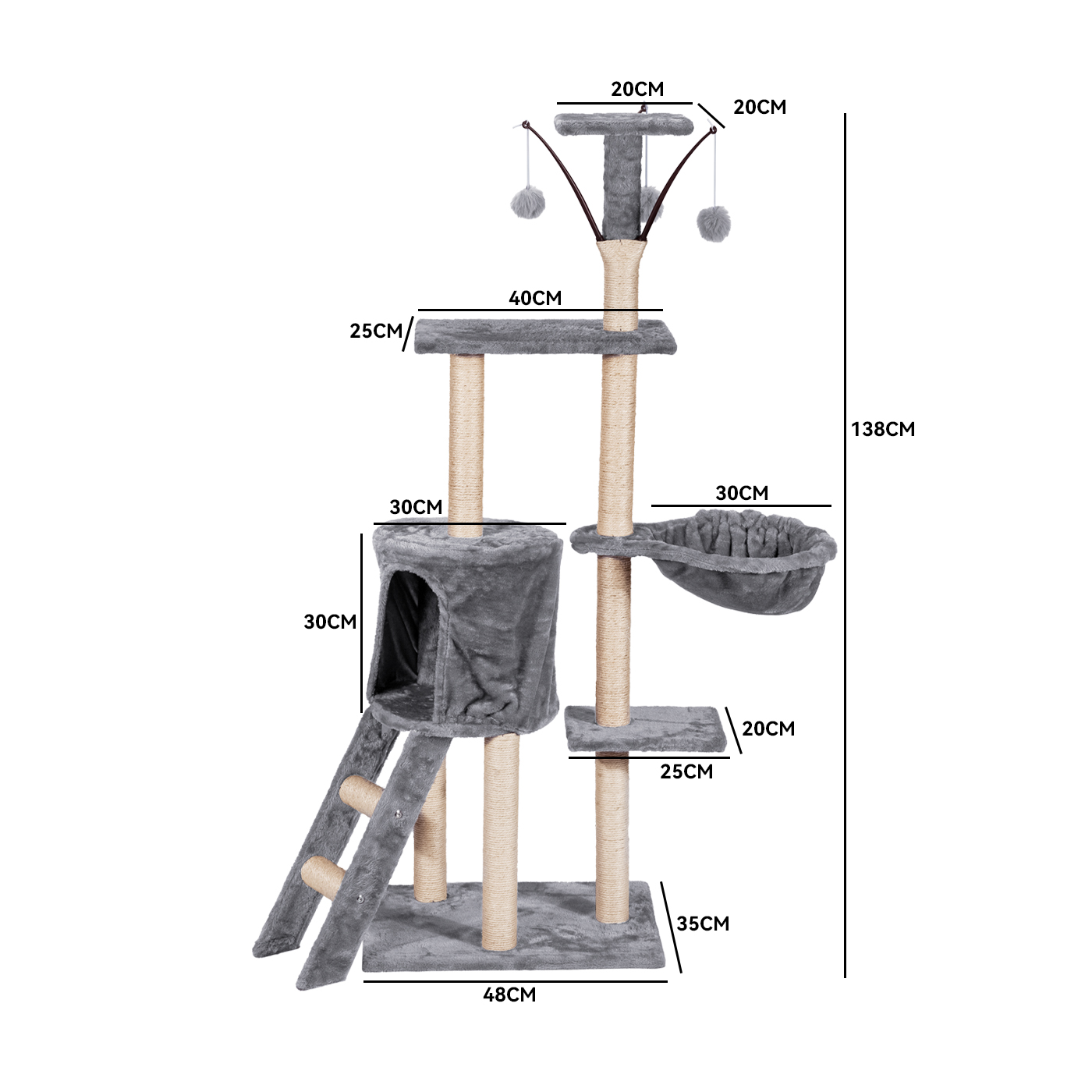 TORRE ARBOL RASCADOR GATOS CON HAMACA YUTE BOLA 138 CM MARENGO - 5