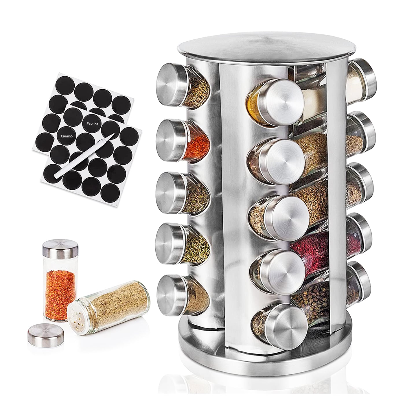 CONDIMENTEROS ESPECIERO GIRATORIO COCINA 20 FRASCOS COLOR PLATEADO - 1