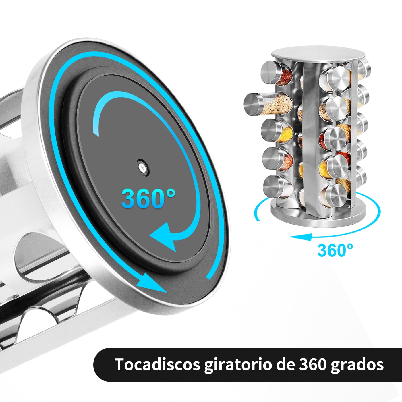 CONDIMENTEROS ESPECIERO GIRATORIO COCINA 20 FRASCOS COLOR PLATEADO - 5