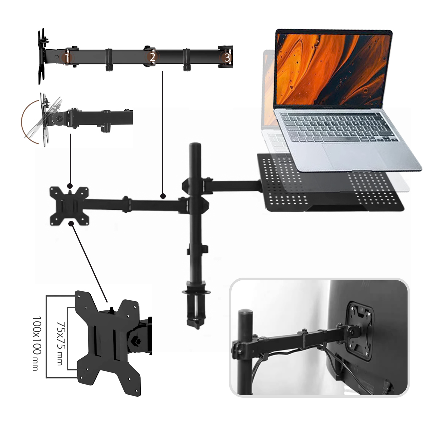 SOPORTE MONITOR Y NOTEBOOK BRAZO ARTICULADO ESCRITORIO GAMER - 3