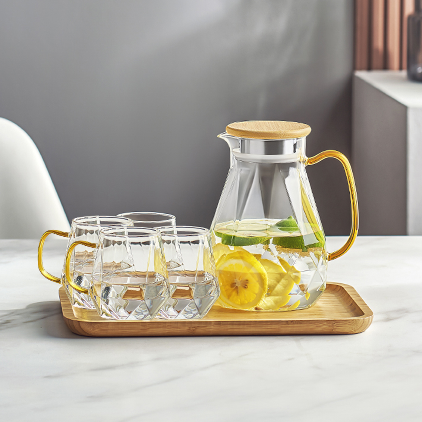 INCREÍBLE JARRA DE TÉ + 4 TAZAS DE CRISTAL - 1