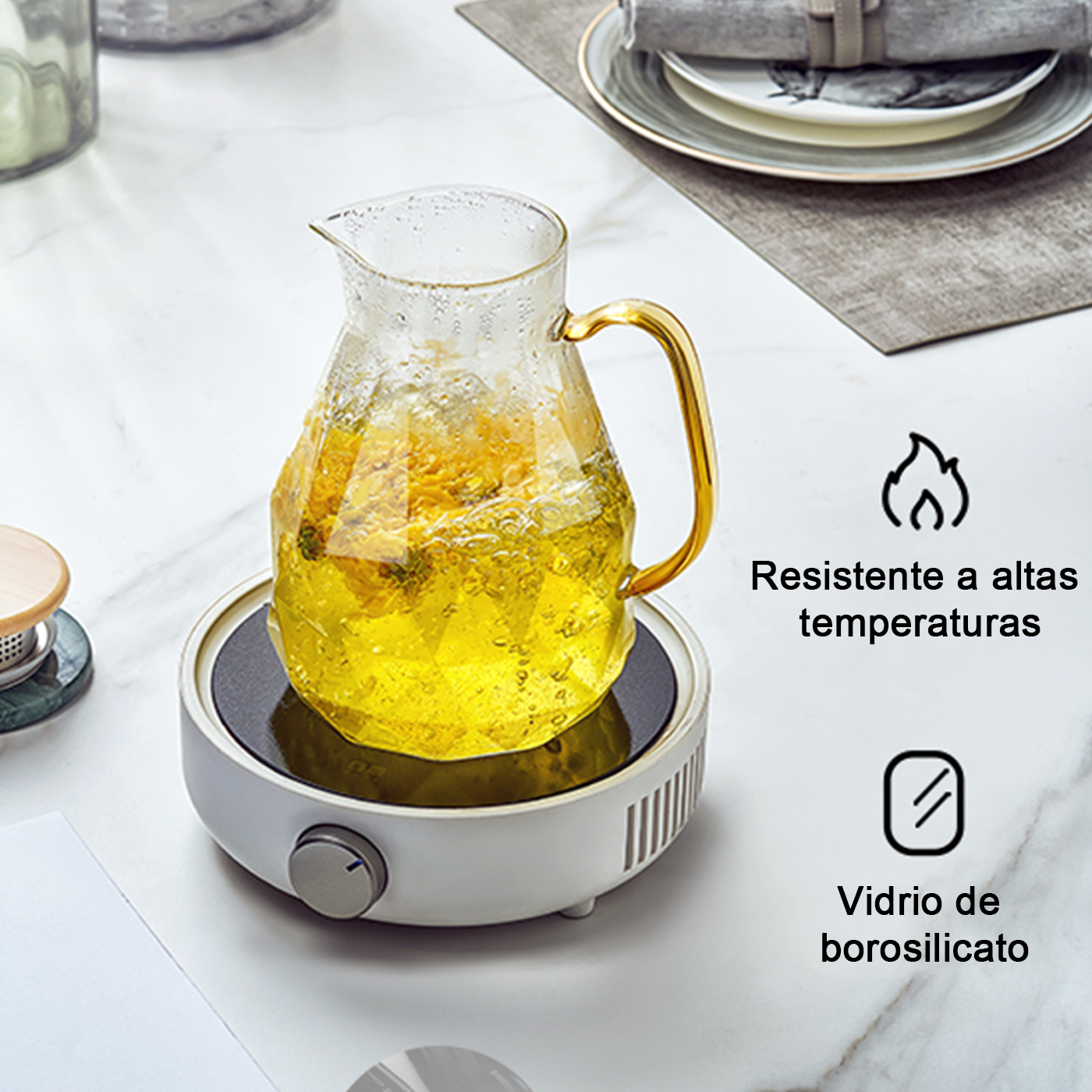 INCREÍBLE JARRA DE TÉ + 4 TAZAS DE CRISTAL - 2