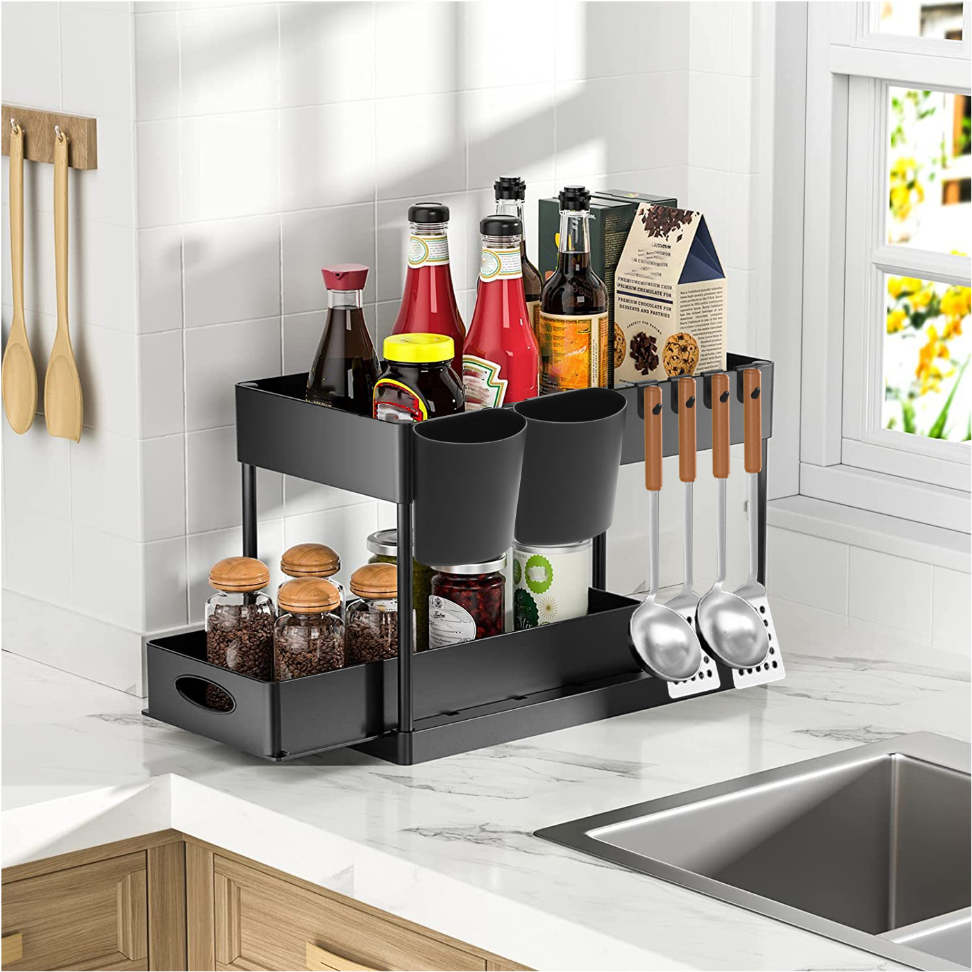 ESTANTE ORGANIZADOR 2 NIVELES CAJONES REPISAS BAÑO COCINA - 2