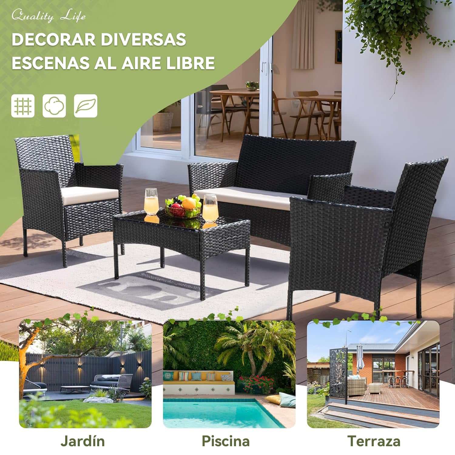 JUEGO LIVING TERRAZA BRISA 4 PIEZAS EXTERIOR - 4