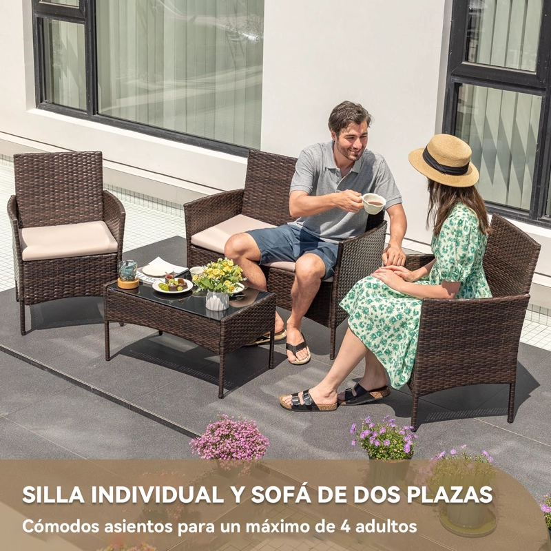 JUEGO DE LIVING DE TERRAZA BRISA 4 PIEZAS PARA EXTERIOR MARRÓN - 2