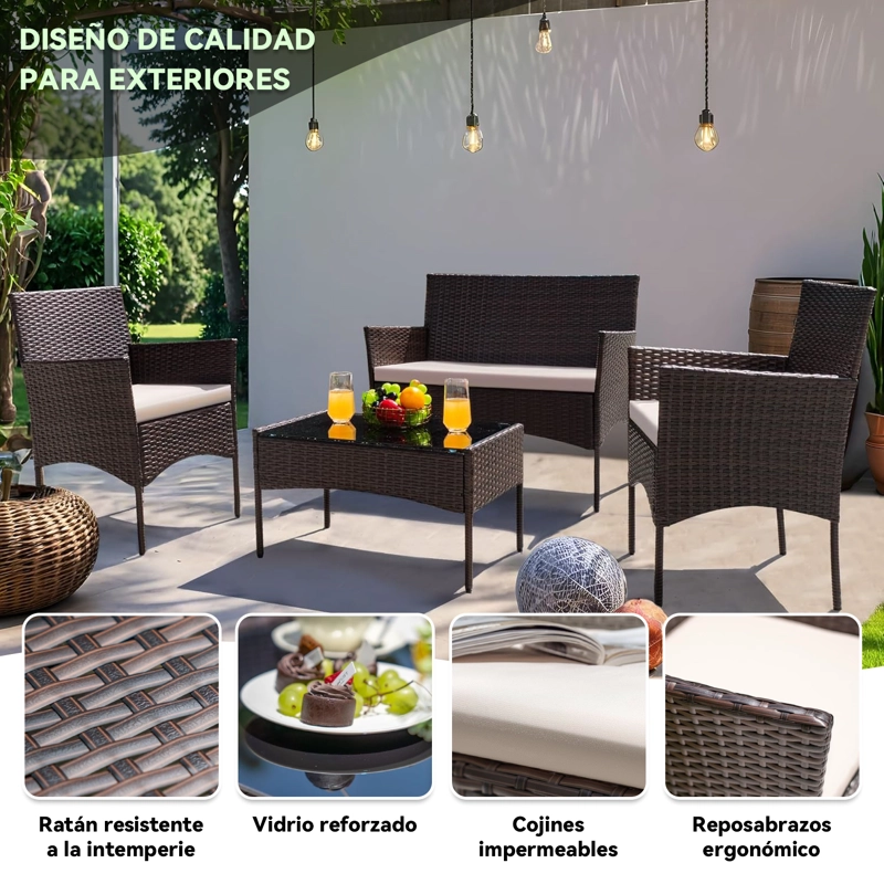 JUEGO DE LIVING DE TERRAZA BRISA 4 PIEZAS PARA EXTERIOR MARRÓN - 4