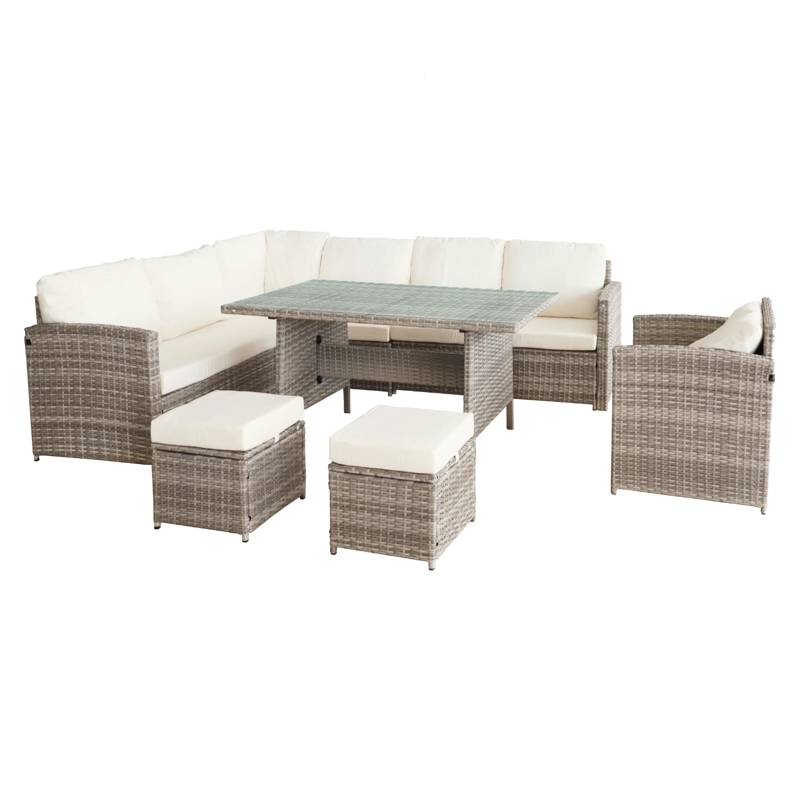 JUEGO DE COMEDOR DE TERRAZA RIVIERA 9 PERSONAS - BEIGE/GRIS - 3