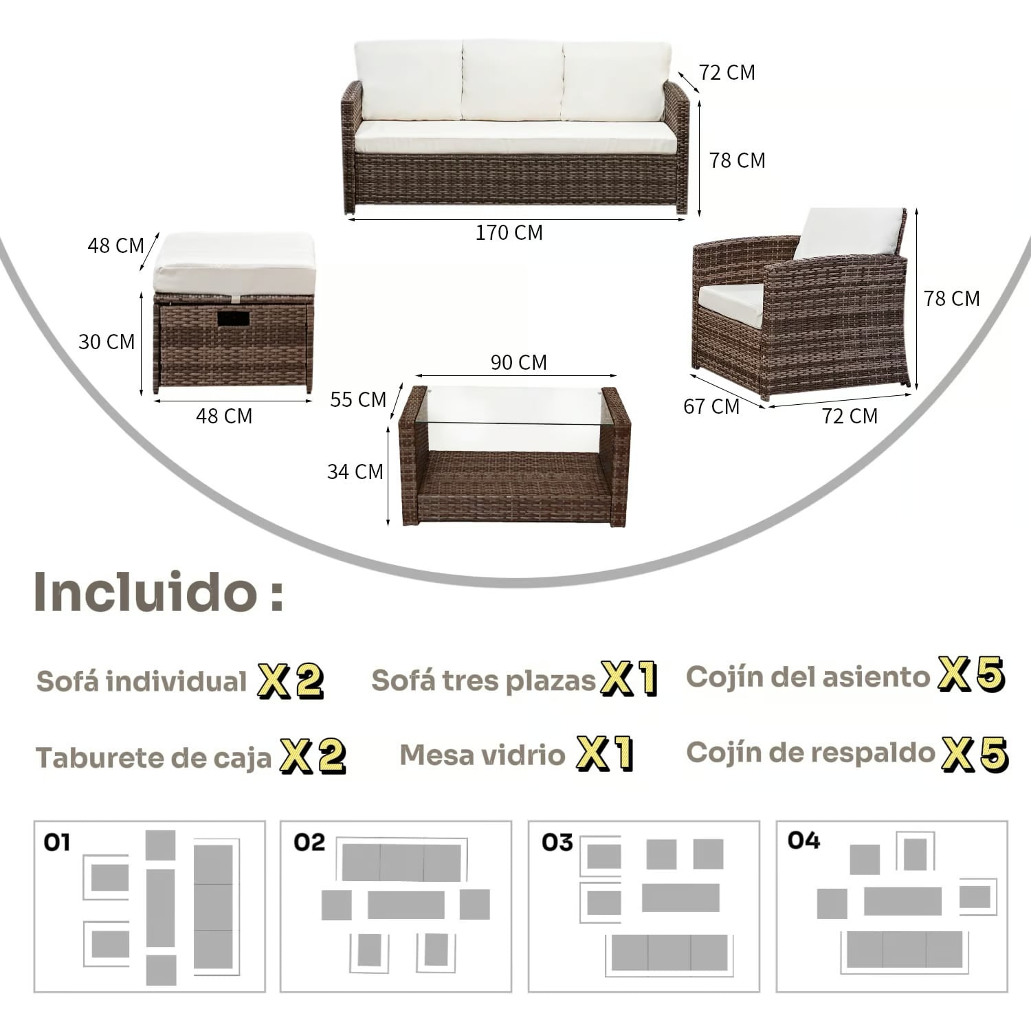JUEGO LIVING REBONEC TERRAZA LBIZA 7 PERSONAS MODERNOS MARRÓN - 2