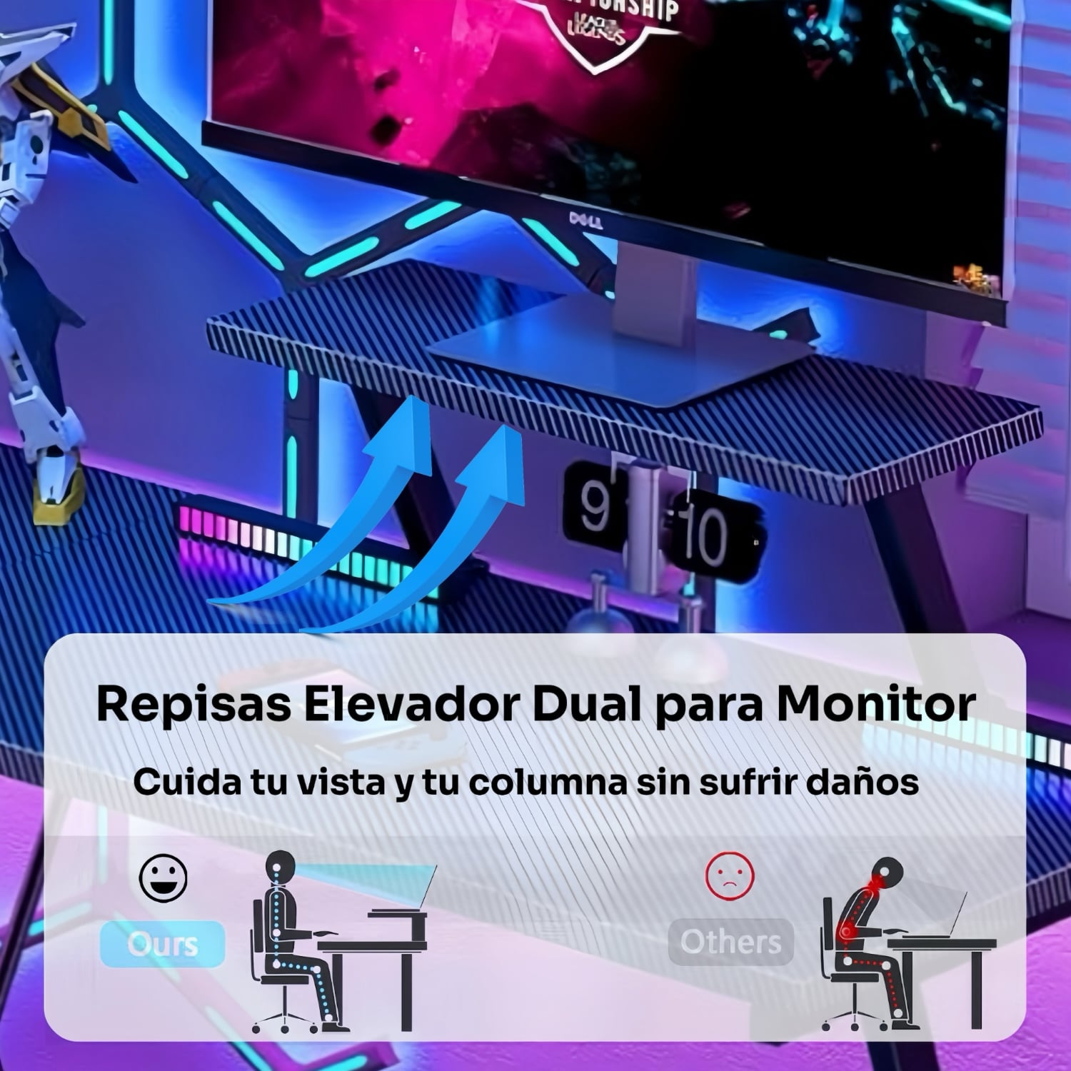 ESCRITORIO ESQUINERO EN FORMA L CON ESTANTES 120CM GAMER OFICINA - 2