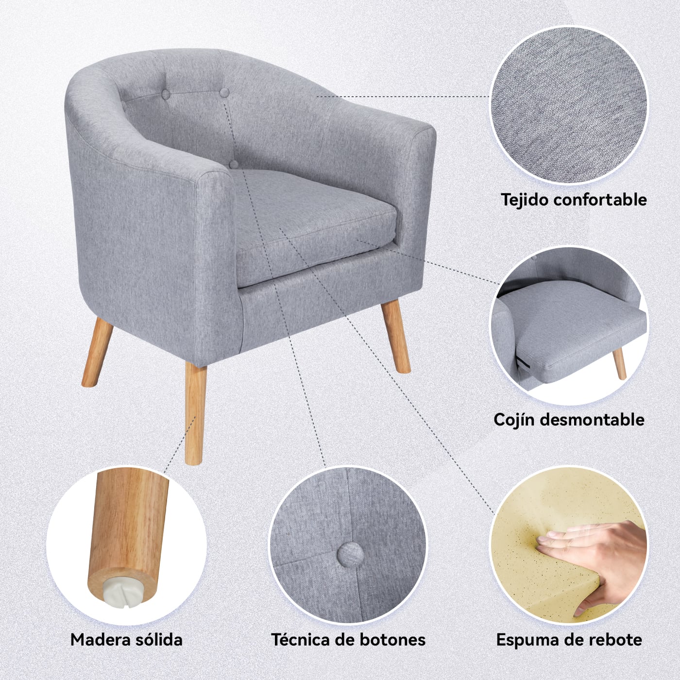 POLTRONA 70X60X77CM PARA DORMITORIO APARTAMENTO OFICINA GRIS - 3