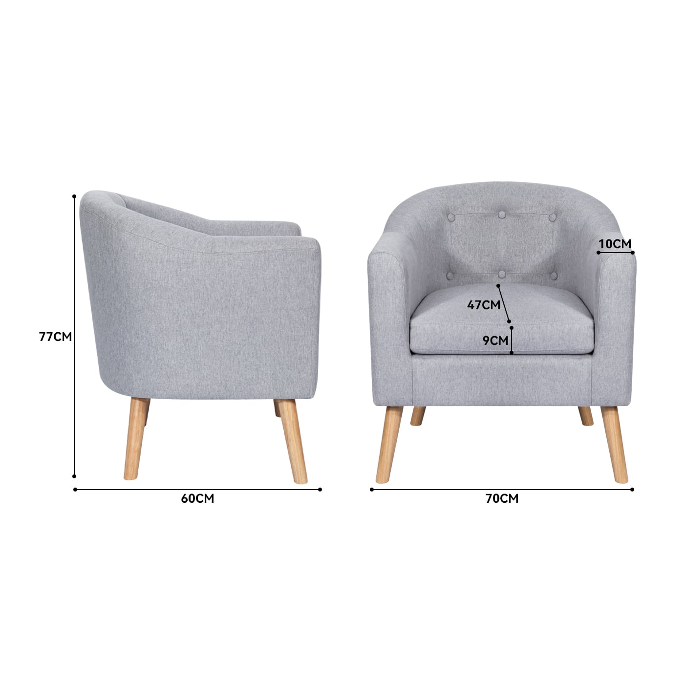 POLTRONA 70X60X77CM PARA DORMITORIO APARTAMENTO OFICINA GRIS - 5