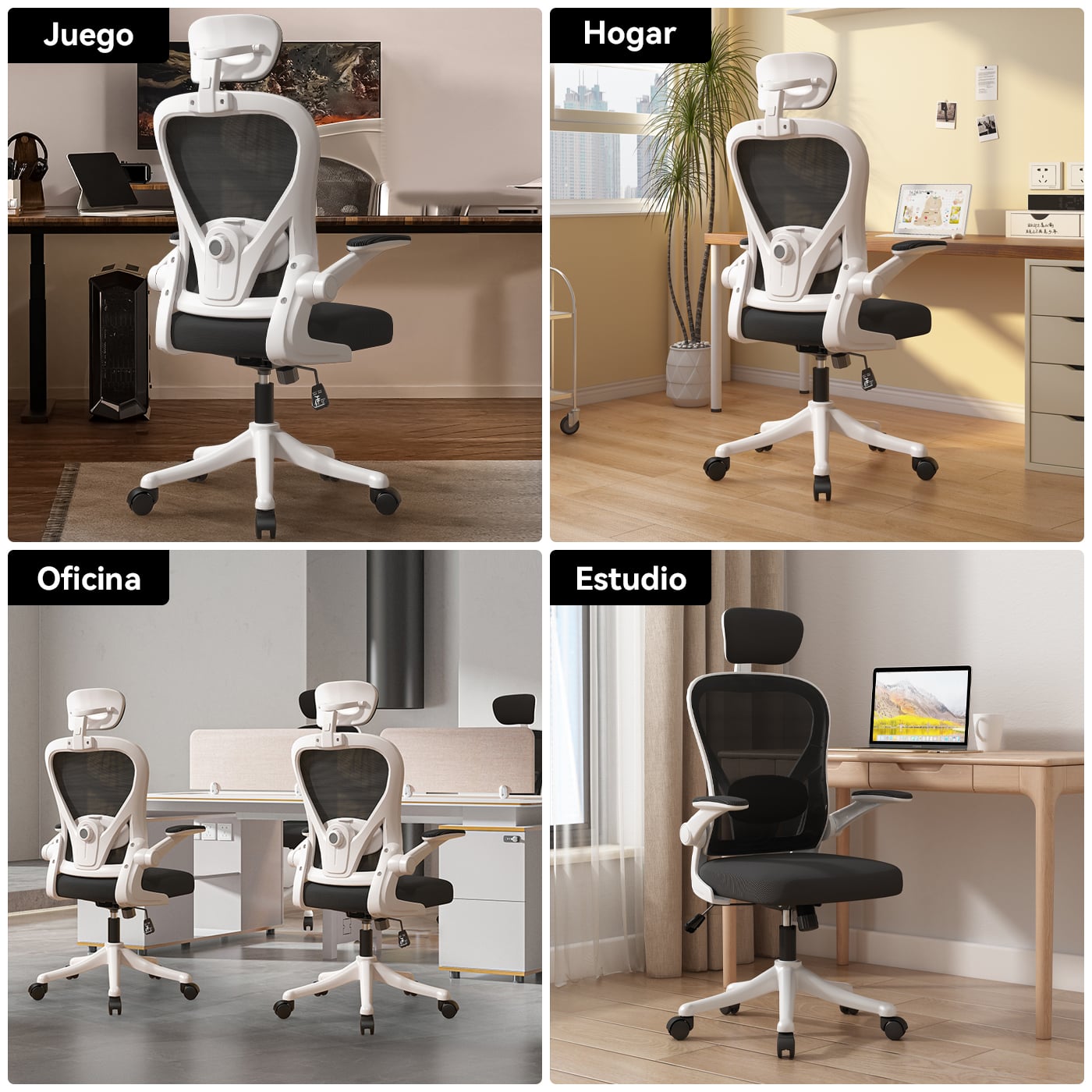 SILLA OFICINA REBONEC METAL NEGRO ESCRITORIO ERGONÓMICO SOPORTE LUMBAR AJUSTABLE - 2