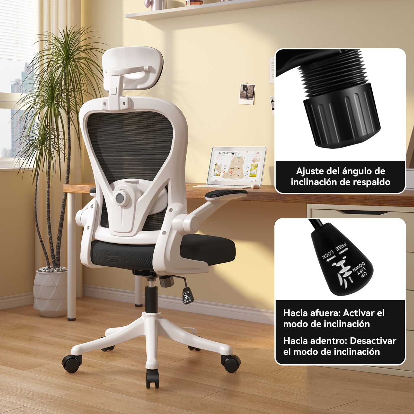 SILLA OFICINA REBONEC METAL NEGRO ESCRITORIO ERGONÓMICO SOPORTE LUMBAR AJUSTABLE - 3