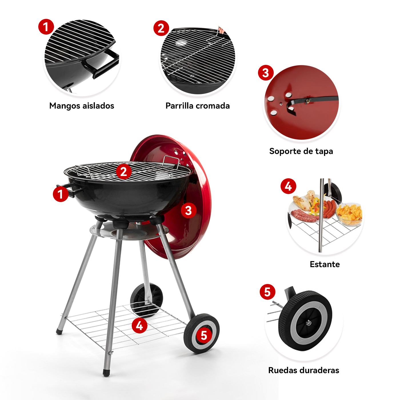 PARRILLA MÓVIL REDONDA A CARBON PARA ASADOS 46CMS - 2