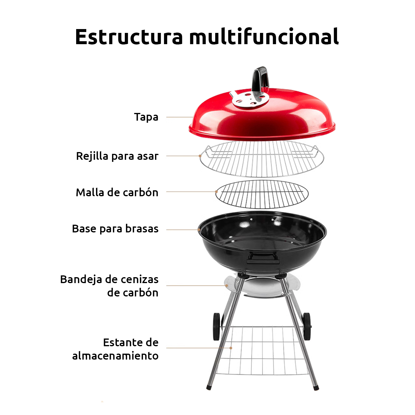 PARRILLA MÓVIL REDONDA A CARBON PARA ASADOS 46CMS - 5