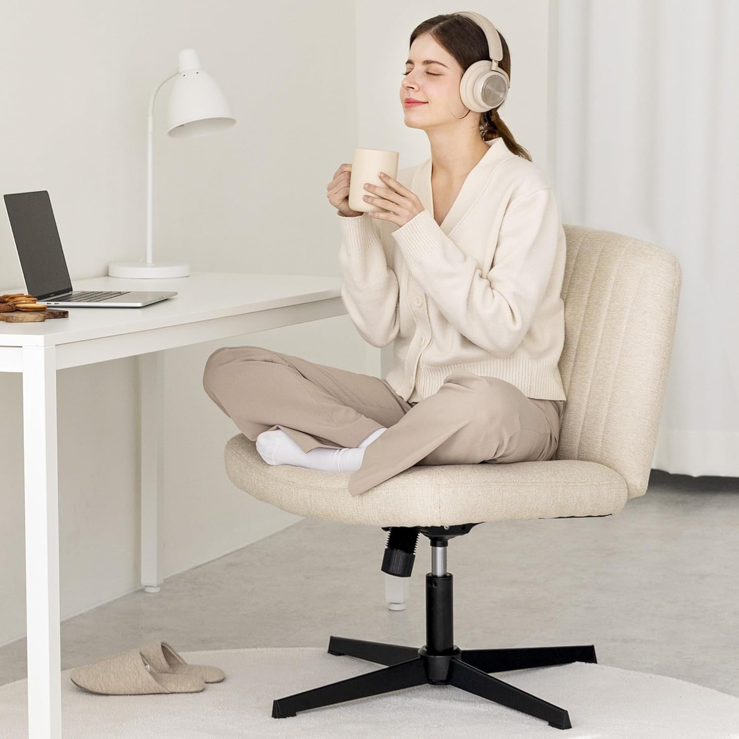 SILLA DE ESCRITORIO ERGONÓMICA  PARA OFICINA O HOGAR TELA BLANCA - 2