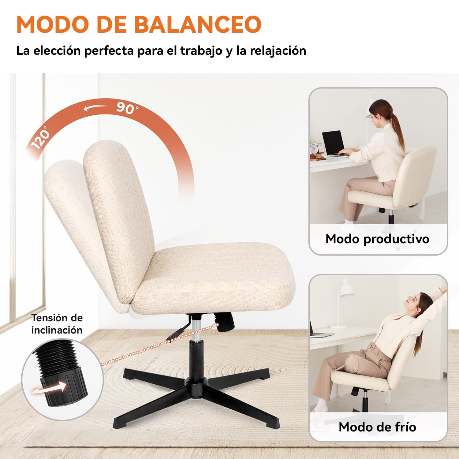 SILLA DE ESCRITORIO ERGONÓMICA  PARA OFICINA O HOGAR TELA BLANCA - 3