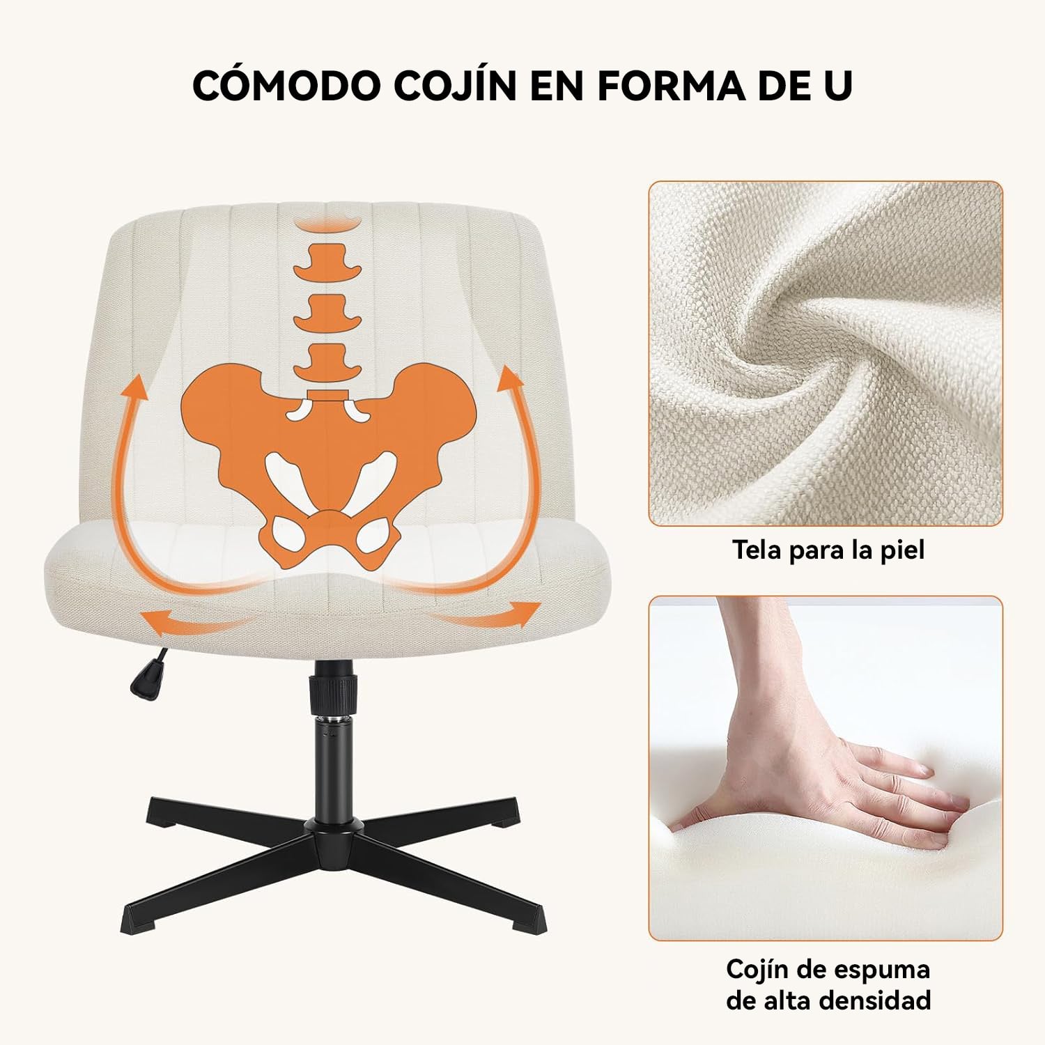 SILLA DE ESCRITORIO ERGONÓMICA  PARA OFICINA O HOGAR TELA BLANCA - 4