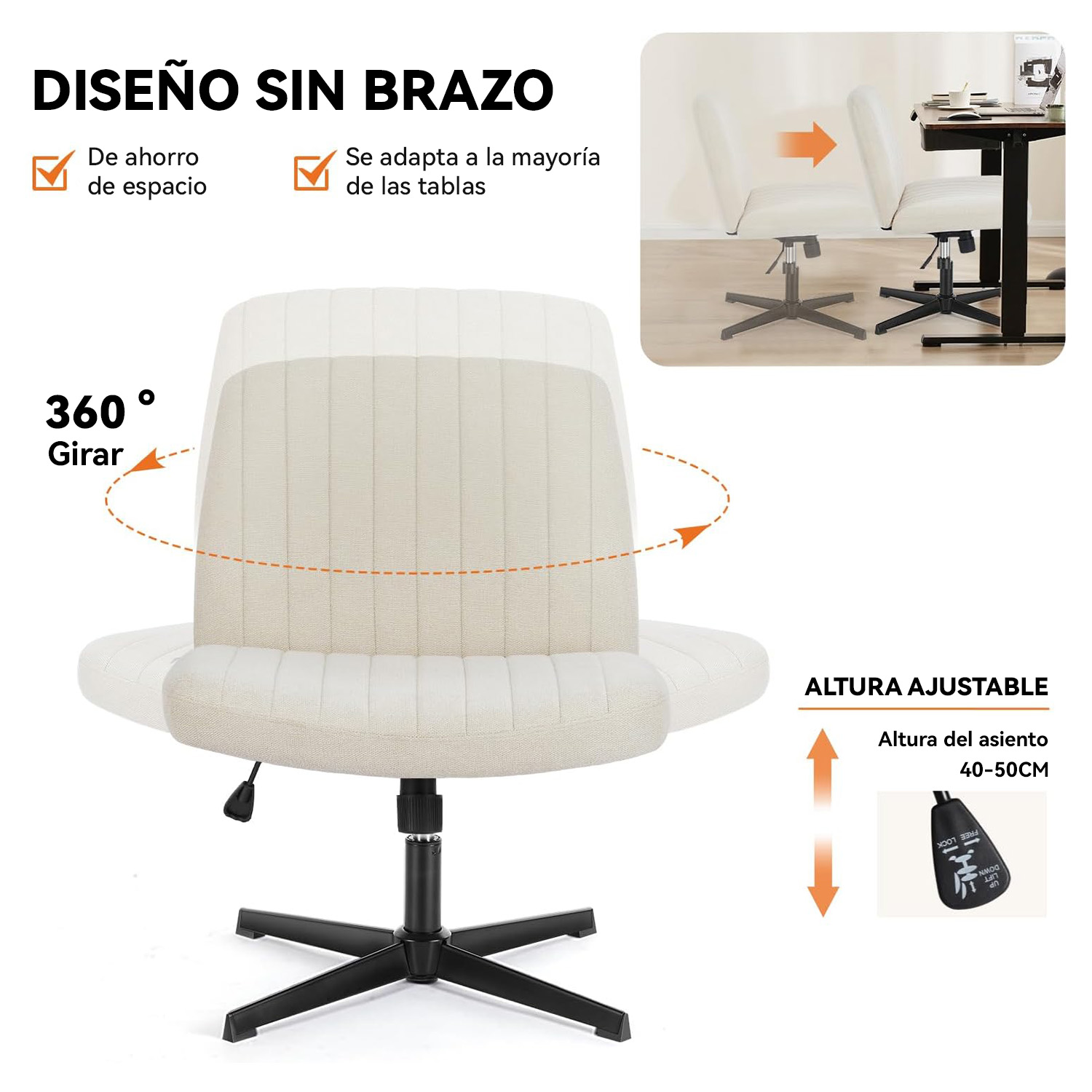 SILLA DE ESCRITORIO ERGONÓMICA  PARA OFICINA O HOGAR TELA BLANCA - 5