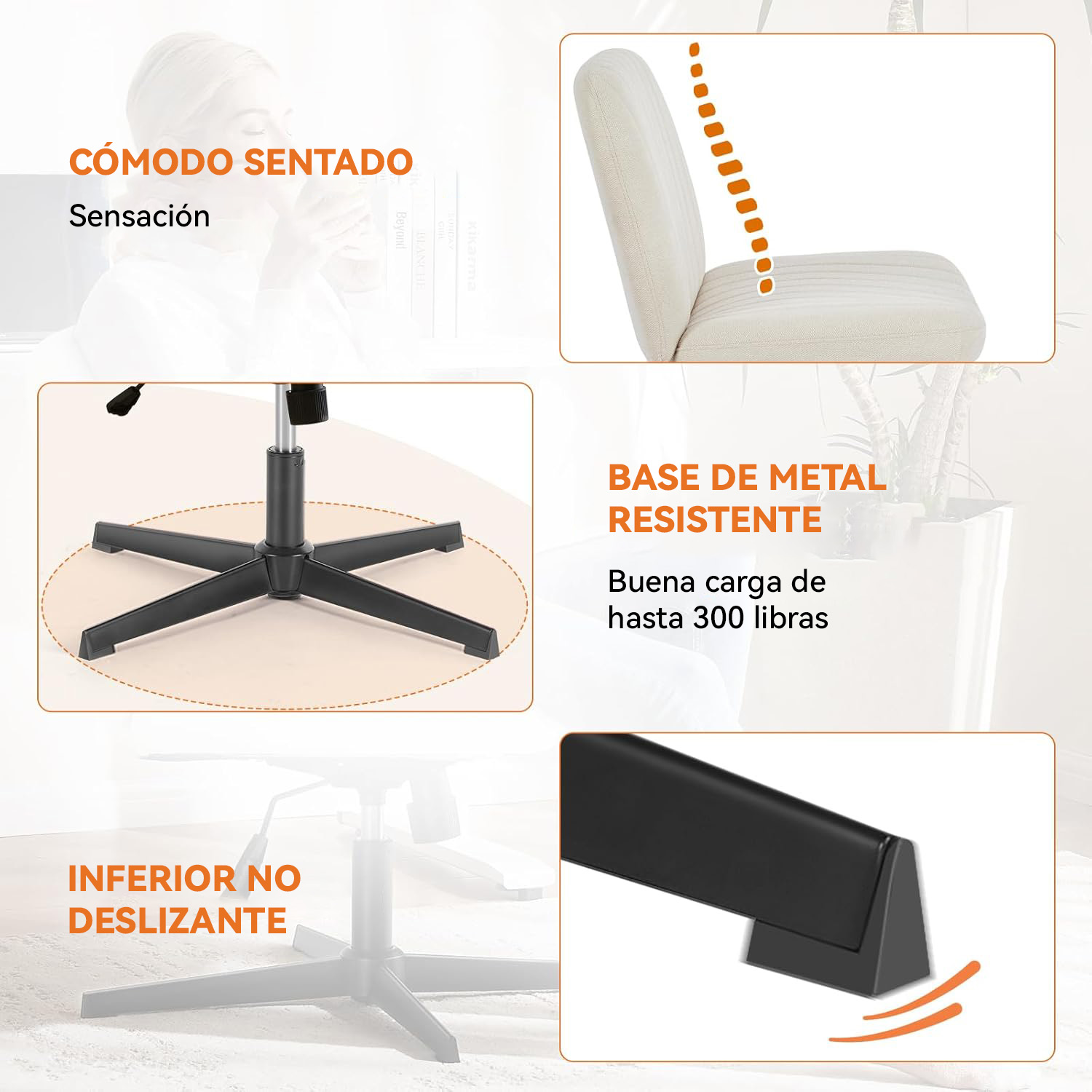 SILLA DE ESCRITORIO ERGONÓMICA  PARA OFICINA O HOGAR TELA BLANCA - 6