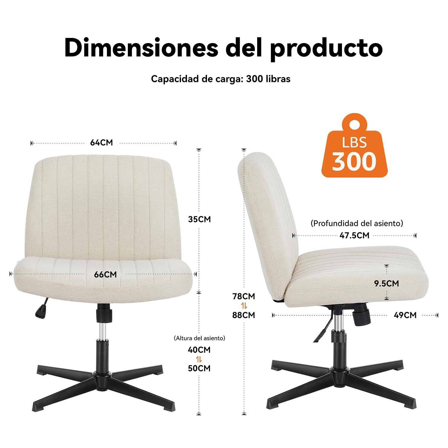 SILLA DE ESCRITORIO ERGONÓMICA  PARA OFICINA O HOGAR TELA BLANCA - 7