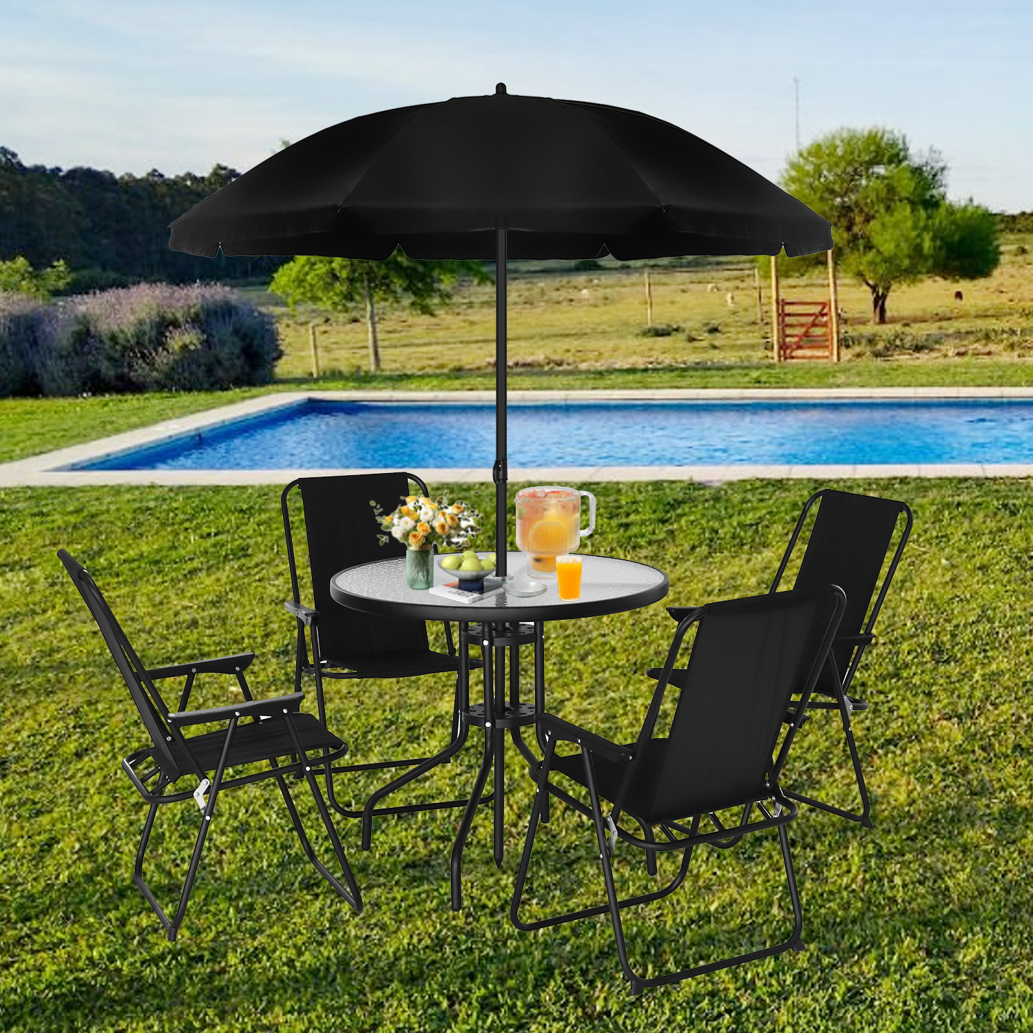 JUEGO DE COMEDOR TERRAZA DE 4 PERSONAS NEGRO - 5