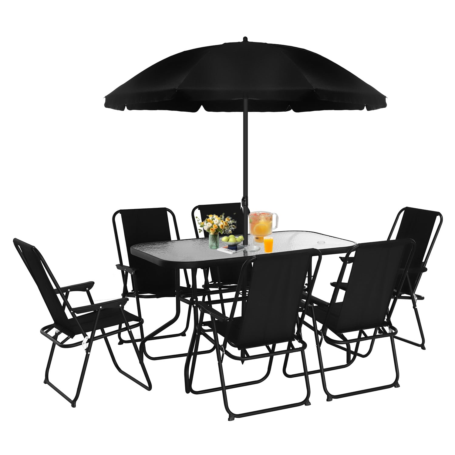 JUEGO DE COMEDOR Y TERRAZA DE 6 PERSONAS NEGRO - 1