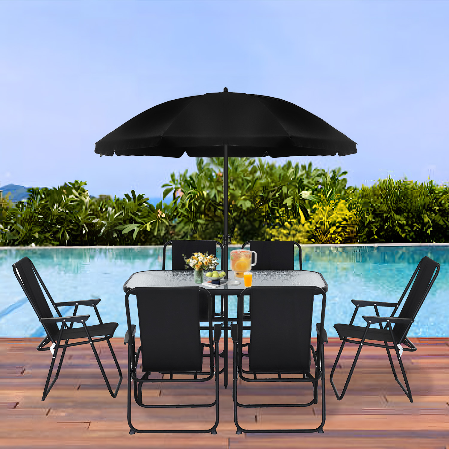 JUEGO DE COMEDOR Y TERRAZA DE 6 PERSONAS NEGRO - 5