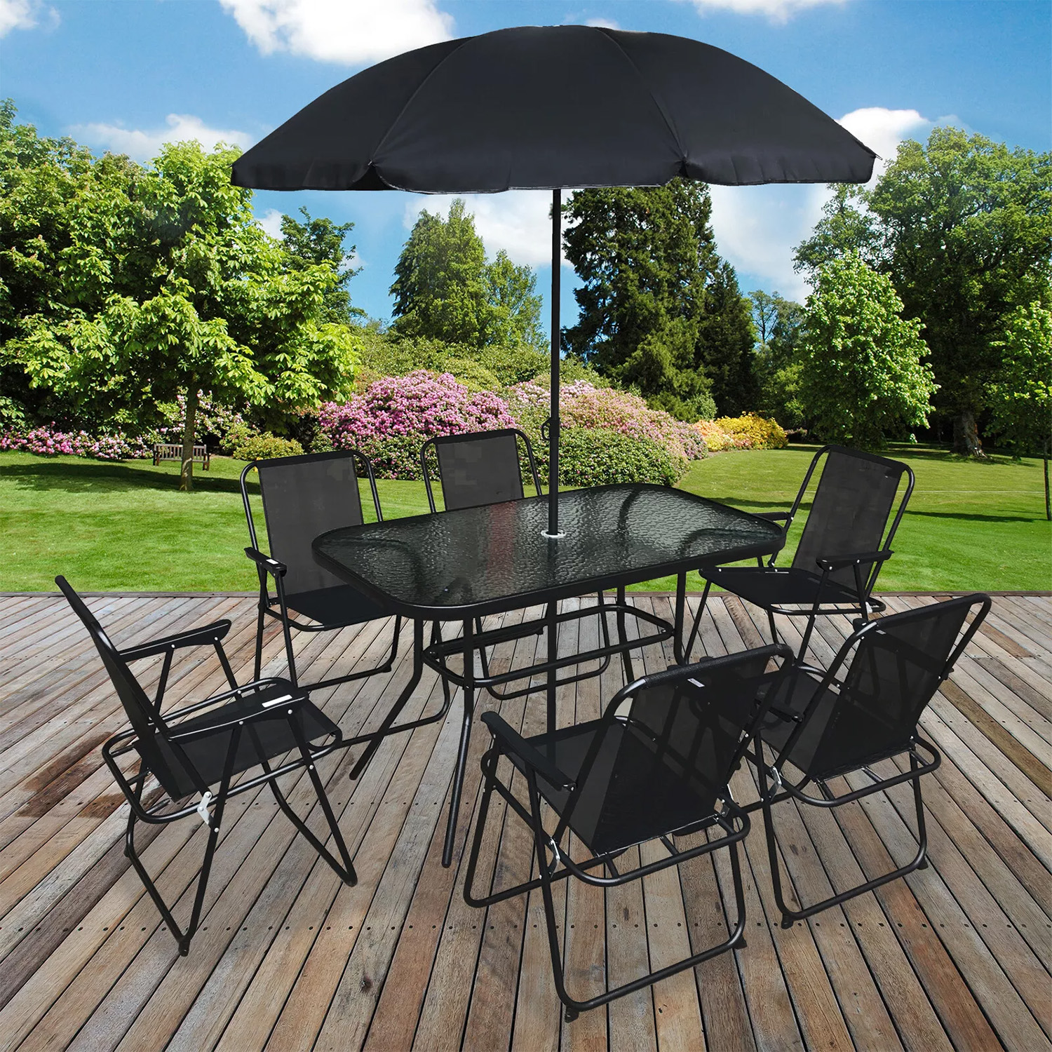JUEGO DE COMEDOR Y TERRAZA DE 6 PERSONAS NEGRO - 6