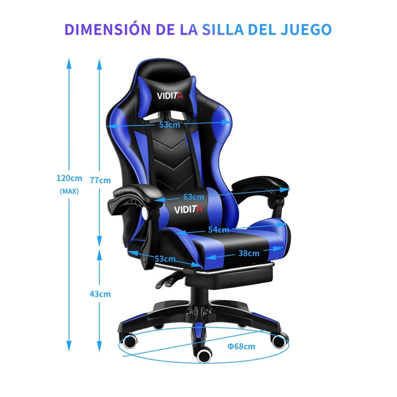 SILLA GAMER PROFESIONAL GX2000 CON REPOSAPIÉS-AZUL - 3