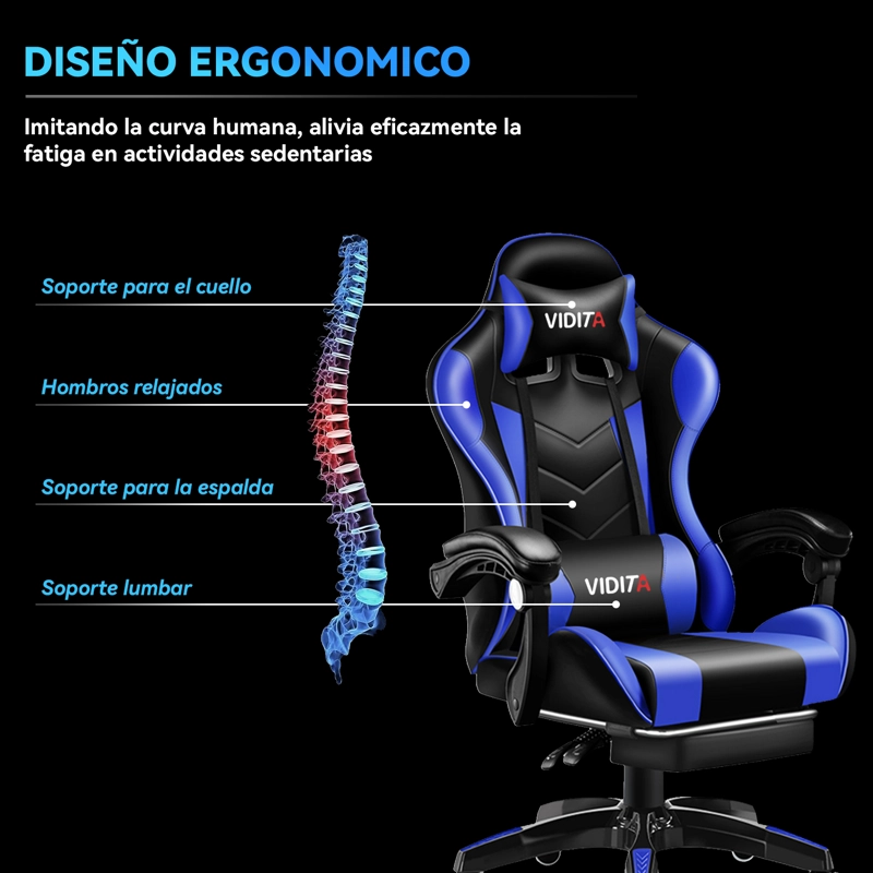 SILLA GAMER PROFESIONAL GX2000 CON REPOSAPIÉS-AZUL - 6
