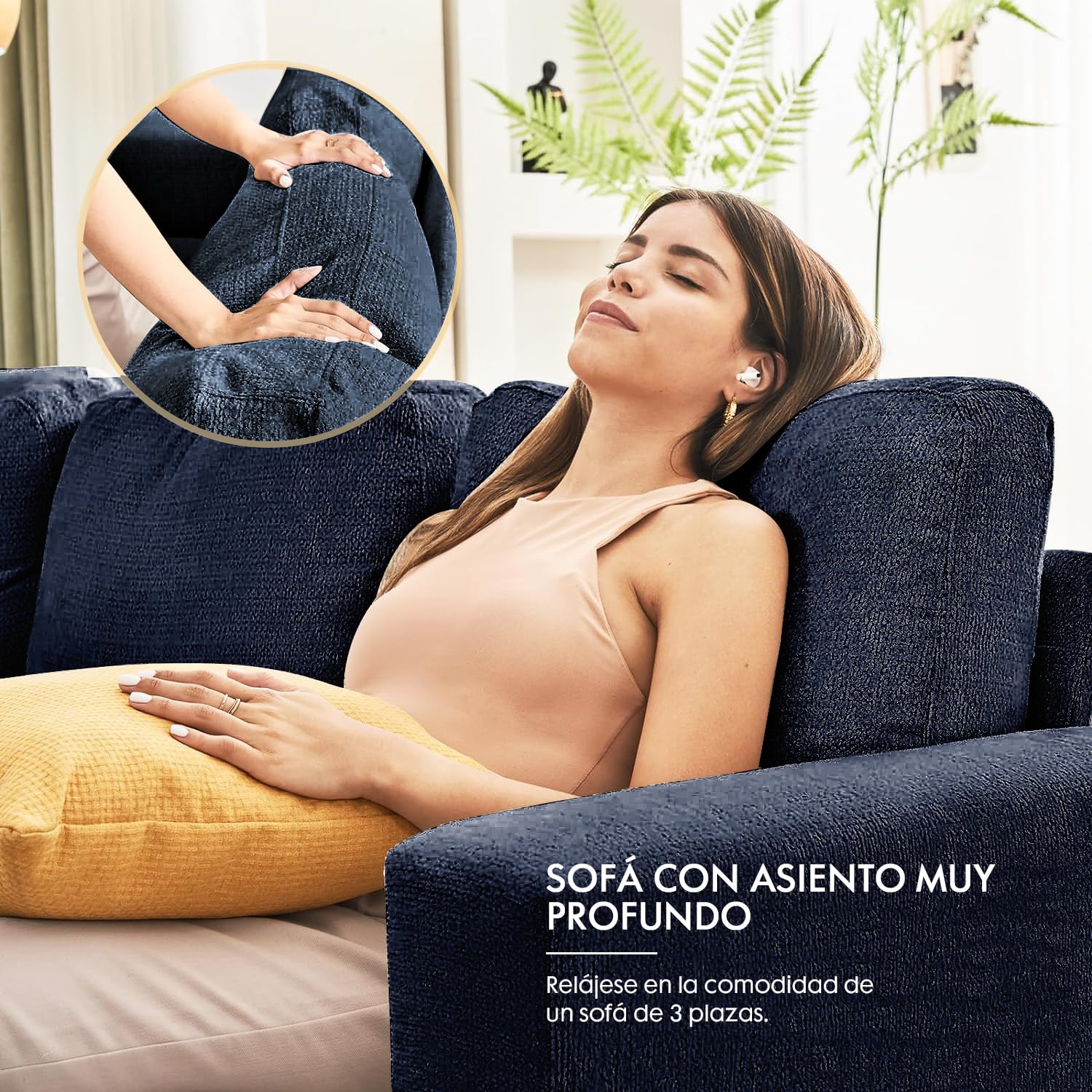SOFÁ 3 CUERPOS CATALINA EN TELA CHENILLE AZUL - 4