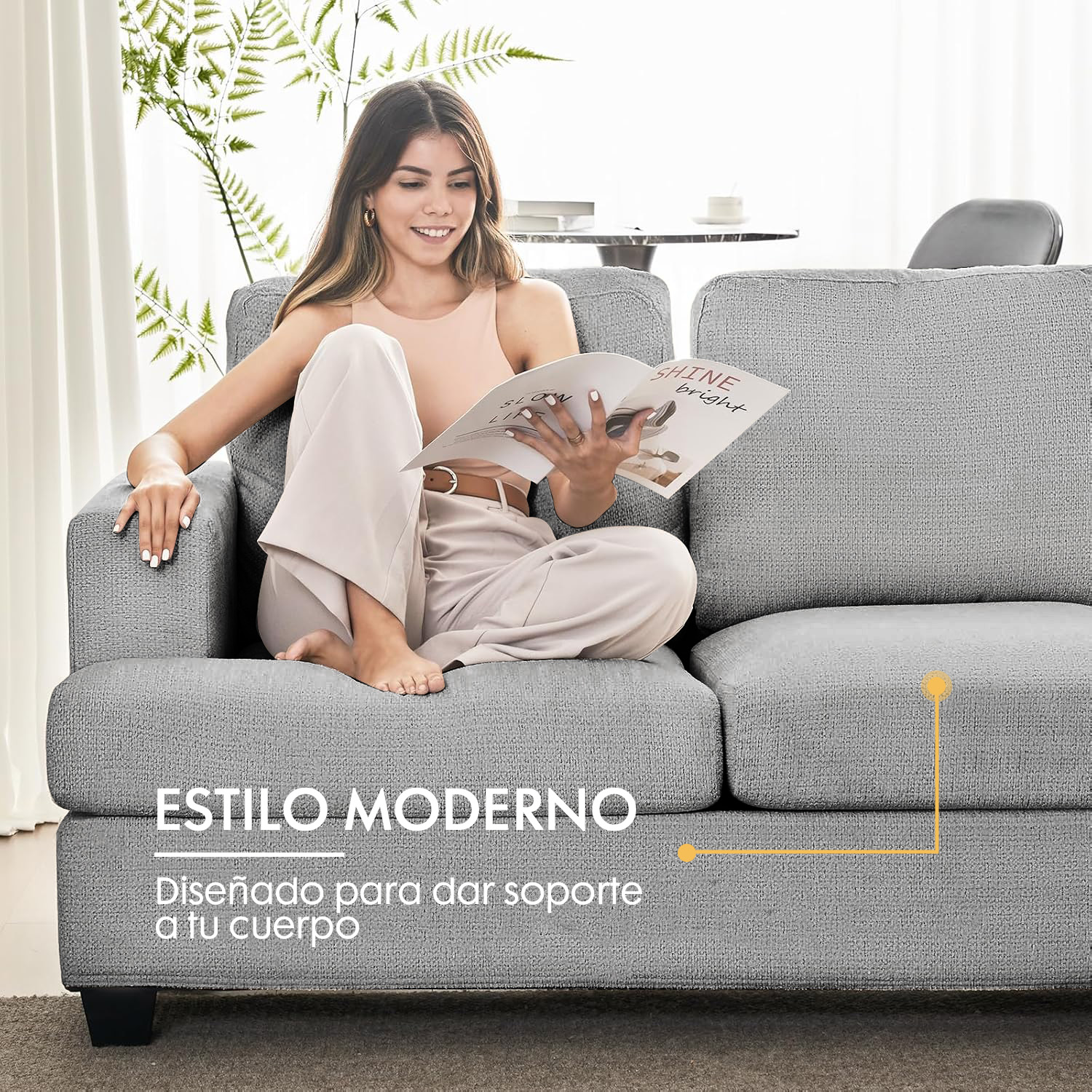 SOFÁ 3 CUERPOS CATALINA EN TELA CHENILLE GRIS - 4