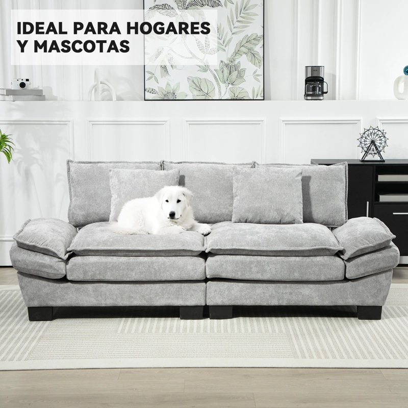 SOFÁ 3 CUERPOS MARIANA EN CHENILLE GRIS - 225X82X80 CM - 2