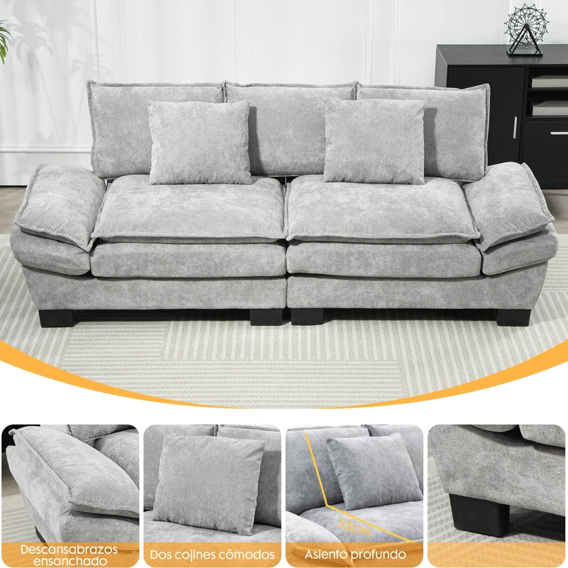 SOFÁ 3 CUERPOS MARIANA EN CHENILLE GRIS - 225X82X80 CM - 3