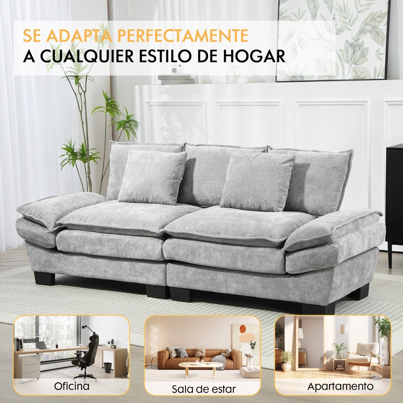 SOFÁ 3 CUERPOS MARIANA EN CHENILLE GRIS - 225X82X80 CM - 4