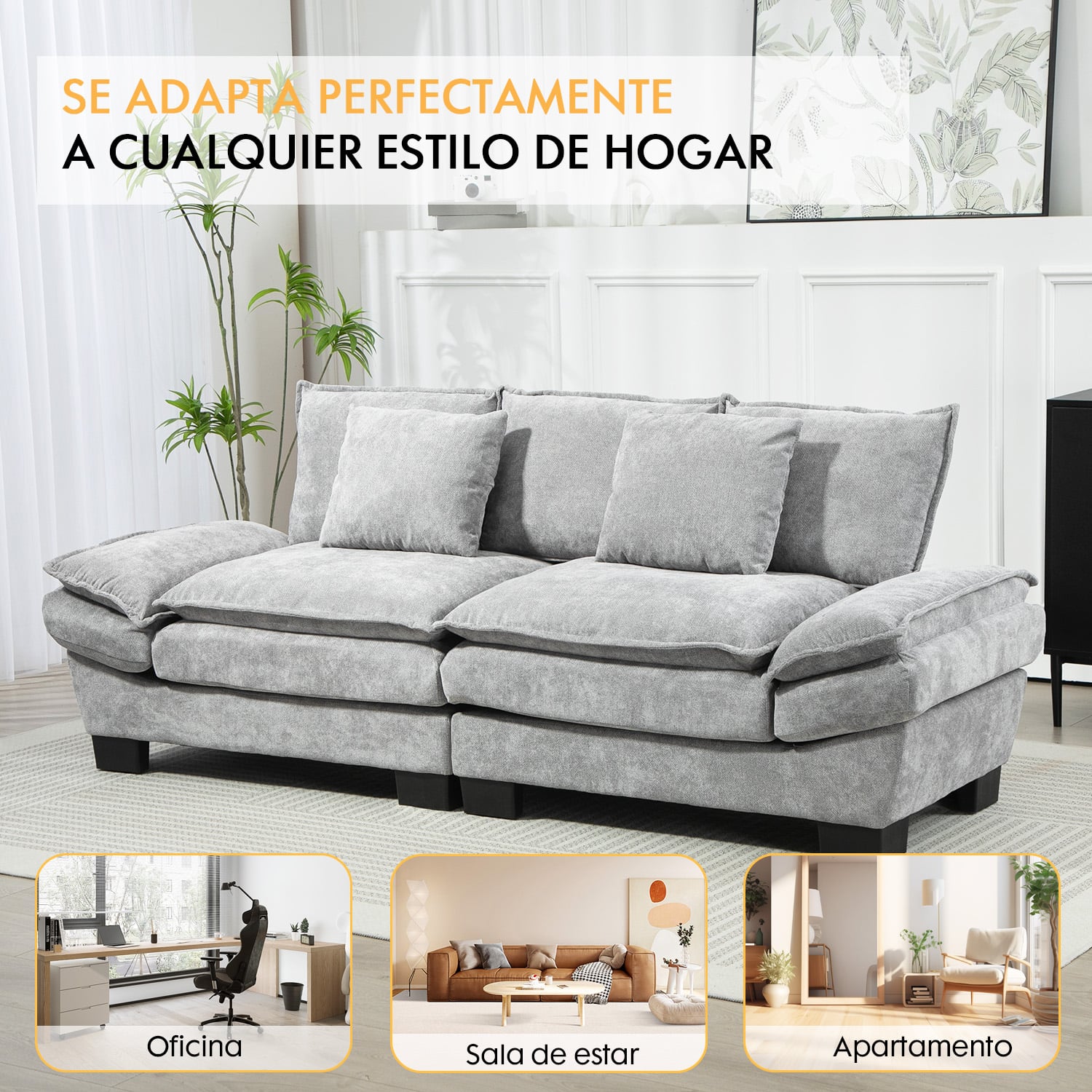 SOFÁ 3 CUERPOS MARIANA EN CHENILLE GRIS - 225X82X80 CM - 4