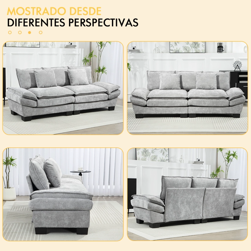 SOFÁ 3 CUERPOS MARIANA EN CHENILLE GRIS - 225X82X80 CM - 5