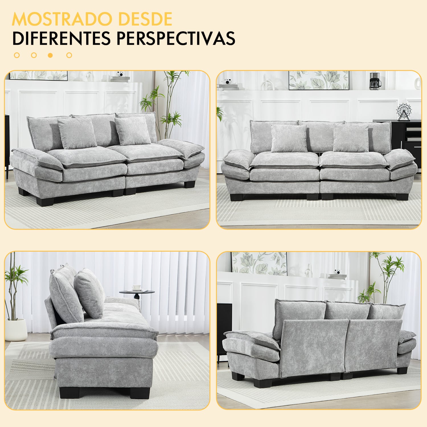 SOFÁ 3 CUERPOS MARIANA EN CHENILLE GRIS - 225X82X80 CM - 5