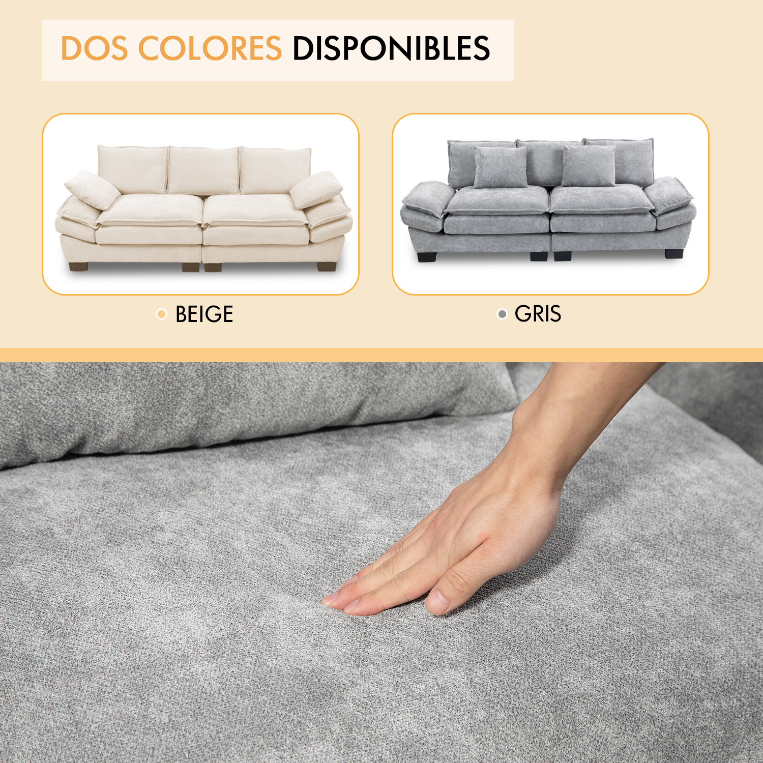 SOFÁ 3 CUERPOS MARIANA EN CHENILLE GRIS - 225X82X80 CM - 6