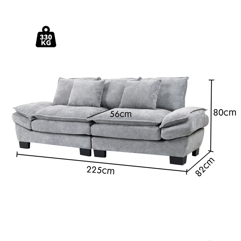 SOFÁ 3 CUERPOS MARIANA EN CHENILLE GRIS - 225X82X80 CM - 8