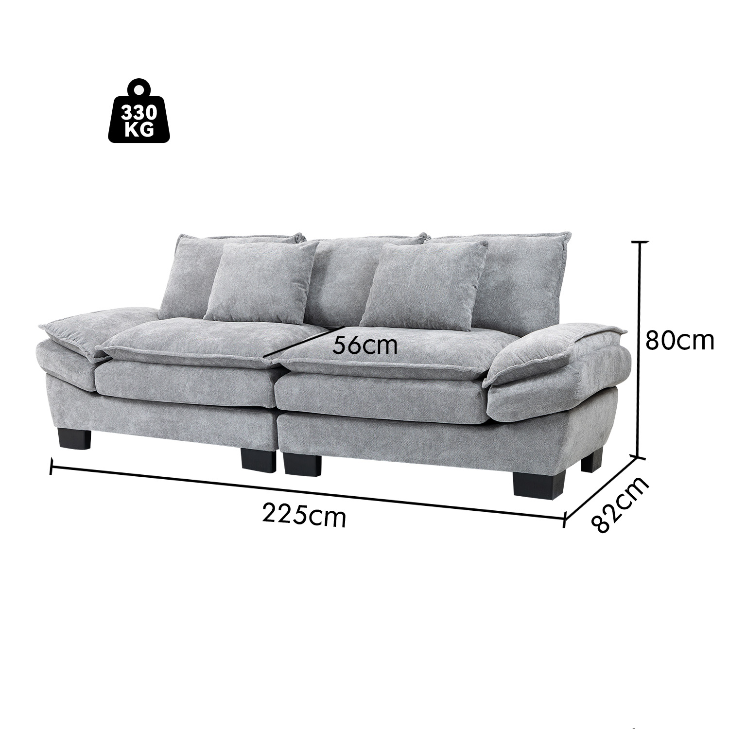 SOFÁ 3 CUERPOS MARIANA EN CHENILLE GRIS - 225X82X80 CM - 8