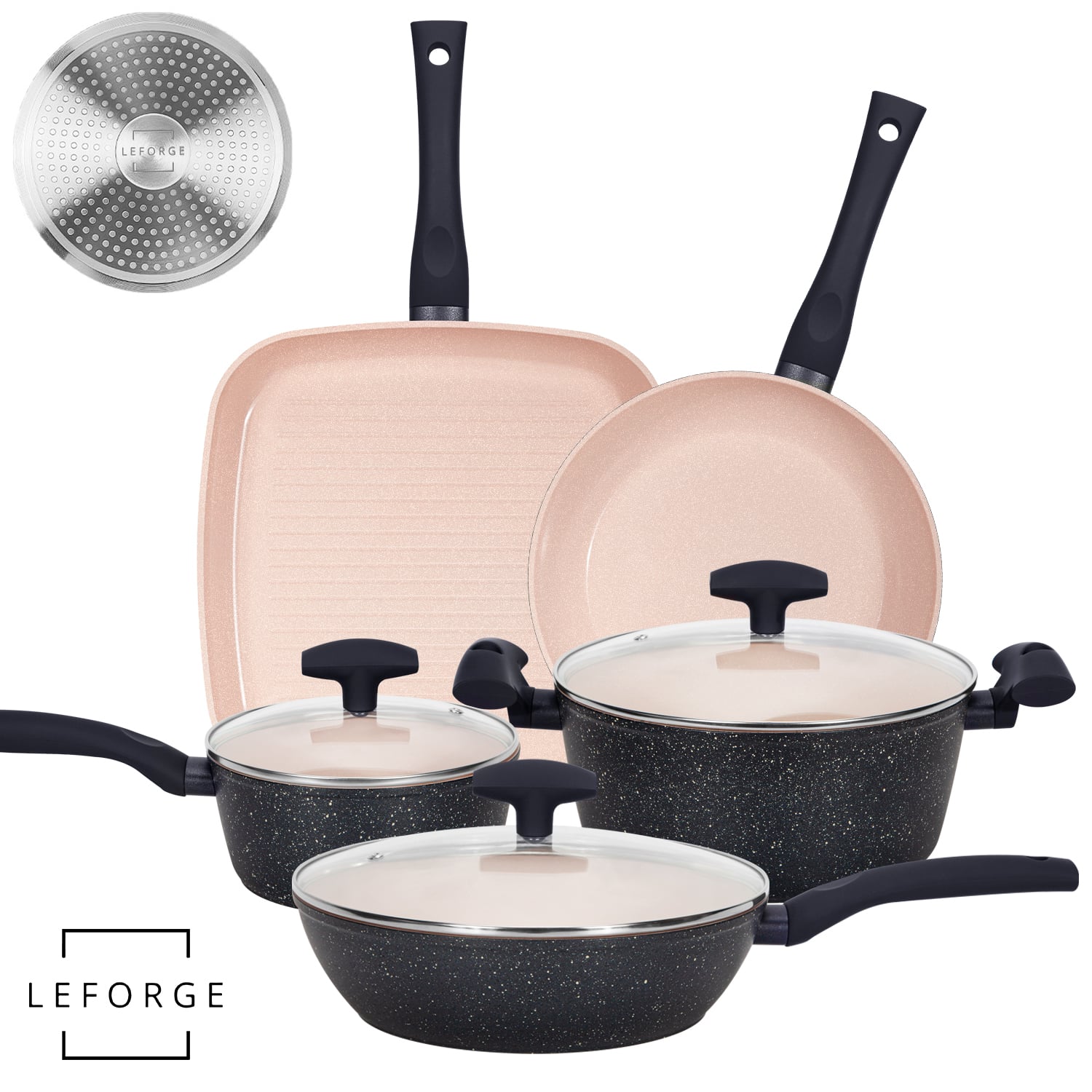BATERÍA COCINA CERÁMICA GRANITO ANTIADHERENTE 8 PIEZAS ROSA MARENGO - 1