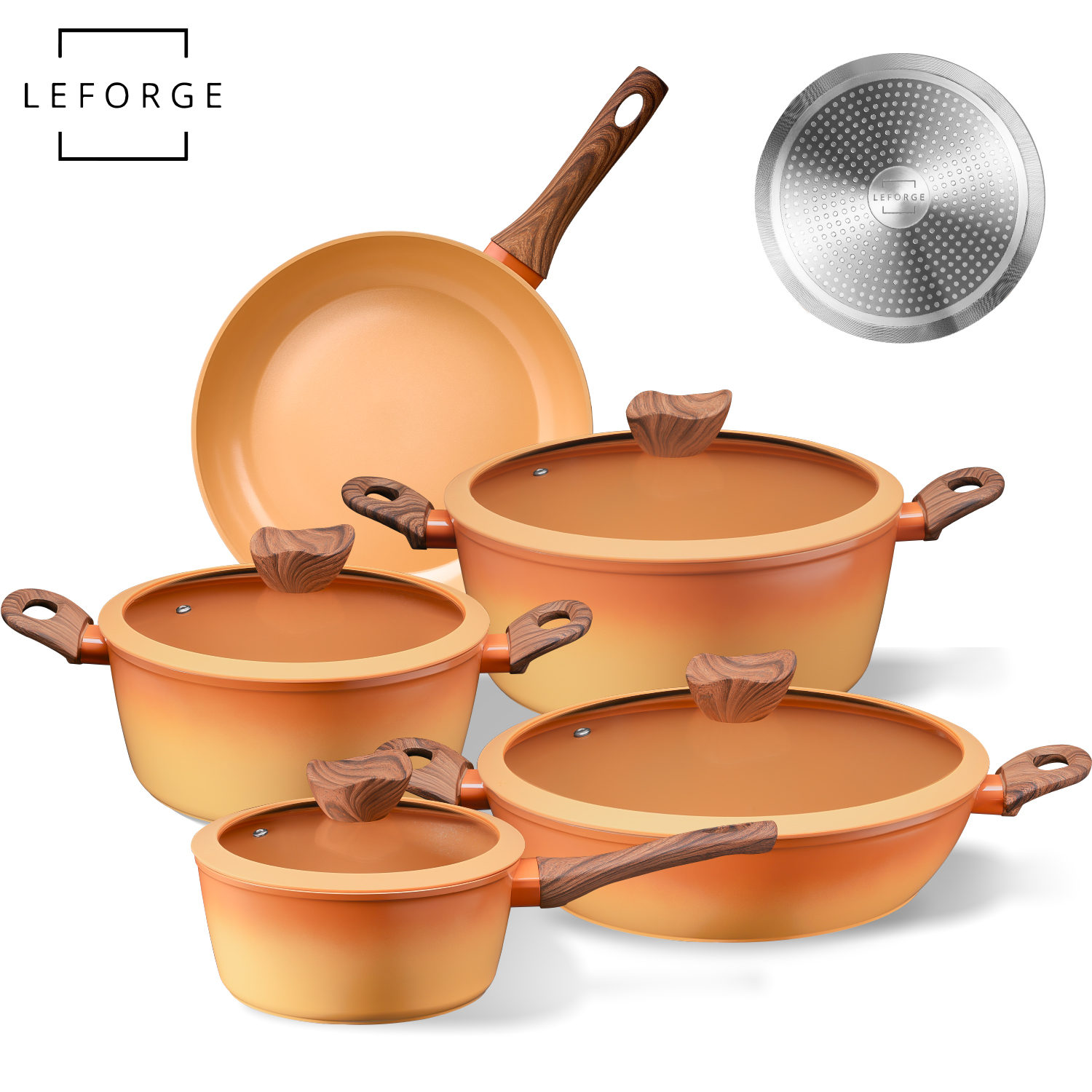 BATERÍA COCINA CERÁMICA ANTIADHERENTE GRANDE 9 PIEZAS NARANJA DEGRADE - 1