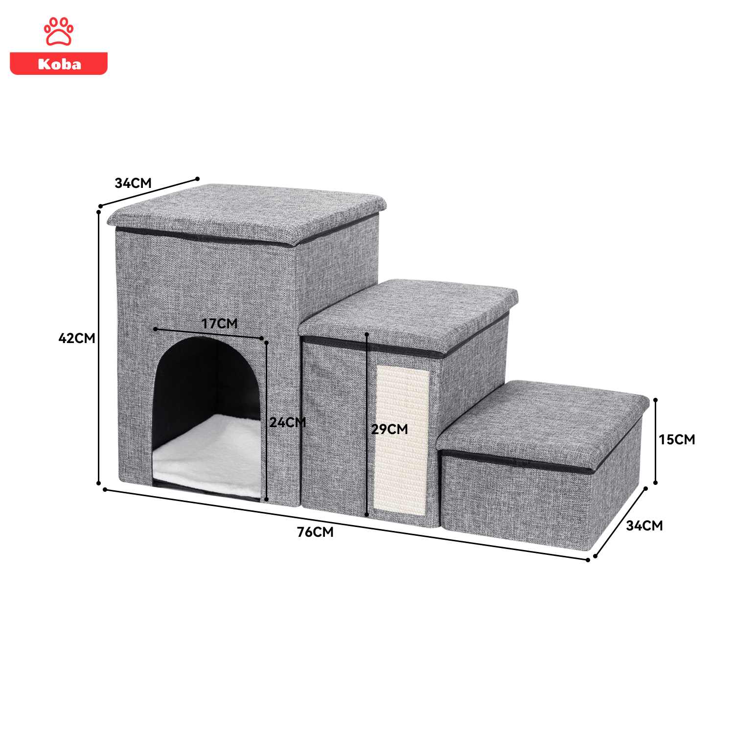 ESCALERA MASCOTA PERRO GATO CON ALMACENAMIENTO PLEGABLE GRIS - 7
