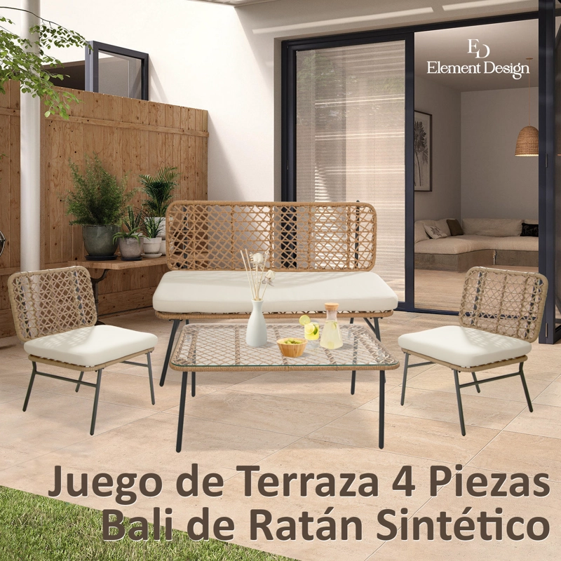 JUEGO DE LIVING DE TERRAZA 4 PERSONAS DE RATÁN SINTÉTICO - 3