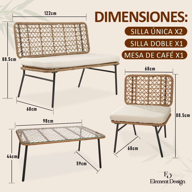 JUEGO DE LIVING DE TERRAZA 4 PERSONAS DE RATÁN SINTÉTICO - 8
