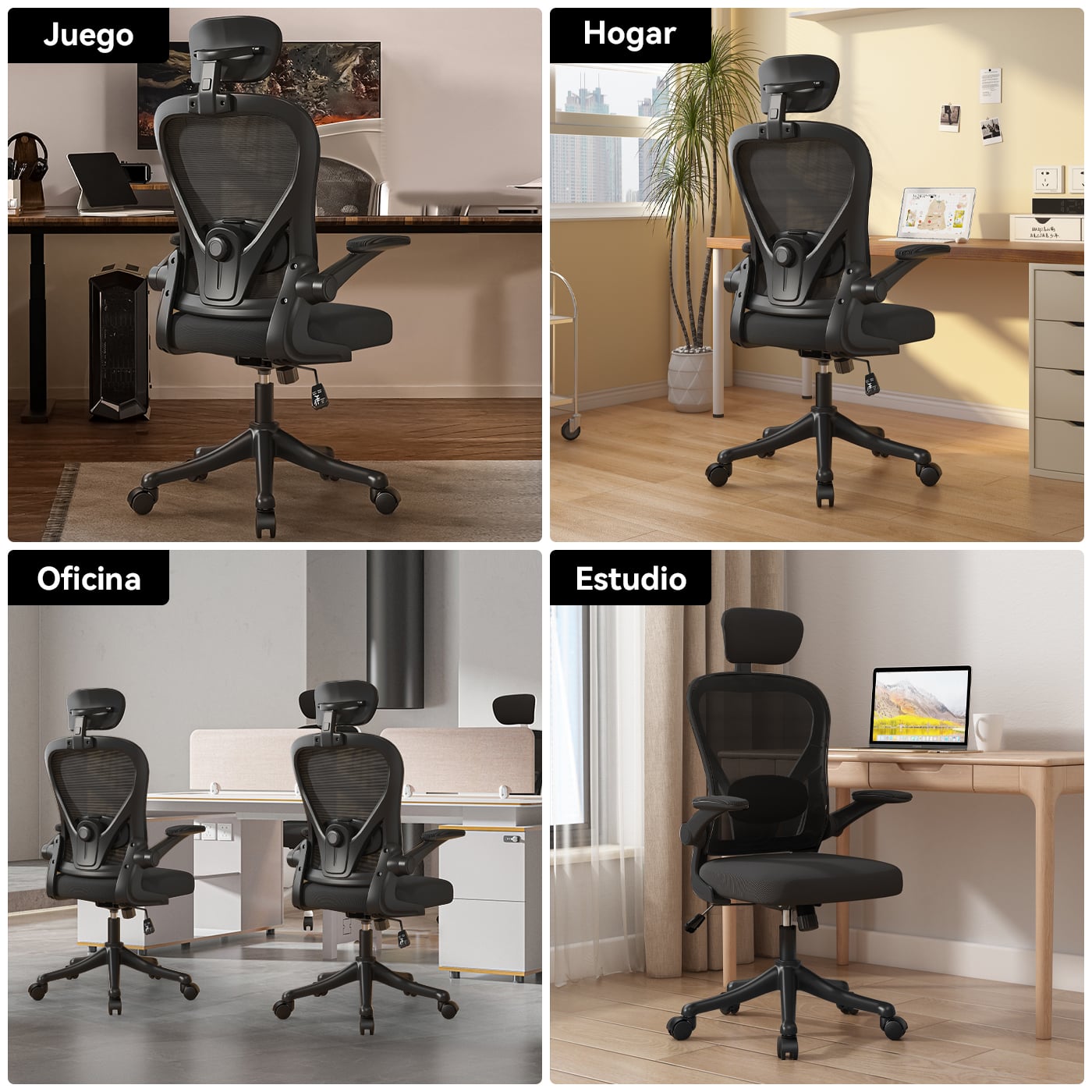 SILLA OFICINA REBONEC METAL EN COLOR NEGRO ESCRITORIO ERGONÓMICO SOPORTE LUMBAR AJUSTABLE - 2